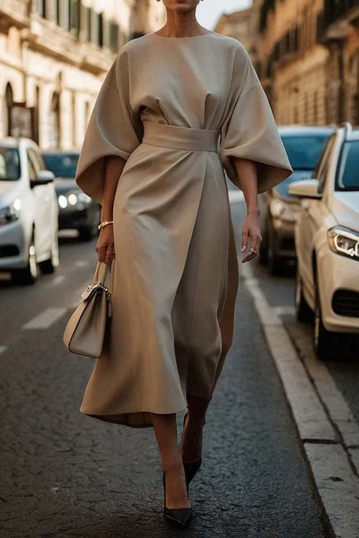Fashion Waist-tighted Solid Color Elegant Dress