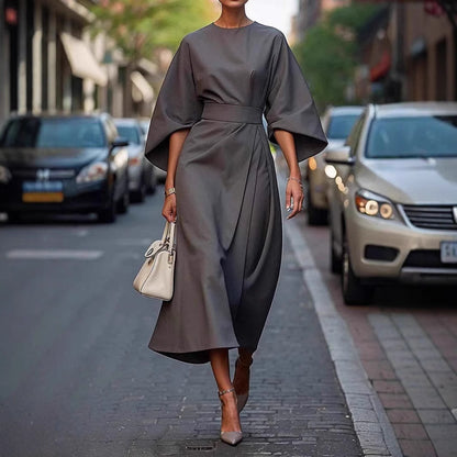 Fashion Waist-tighted Solid Color Elegant Dress