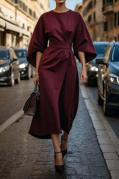 Fashion Waist-tighted Solid Color Elegant Dress