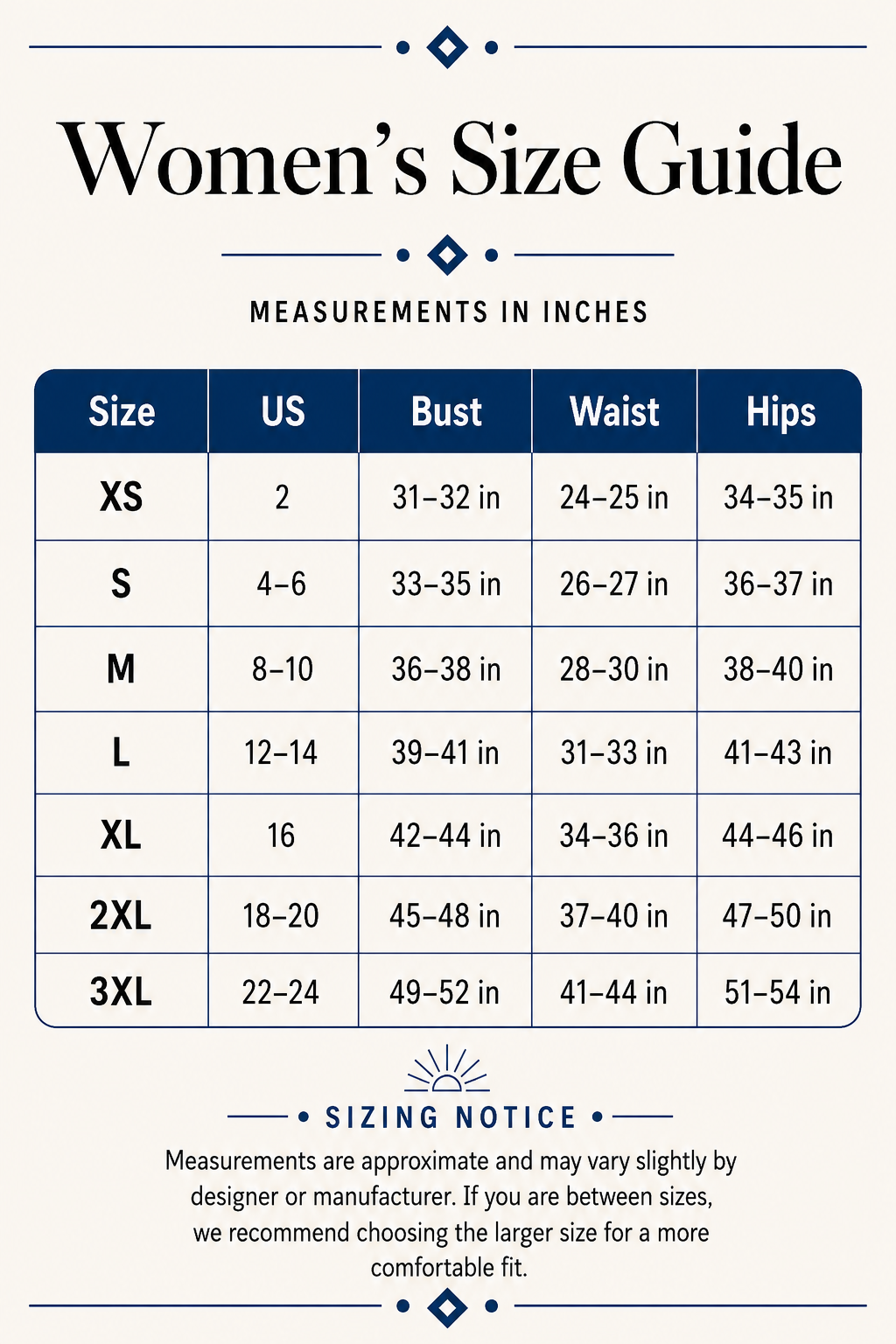Women Size Chart