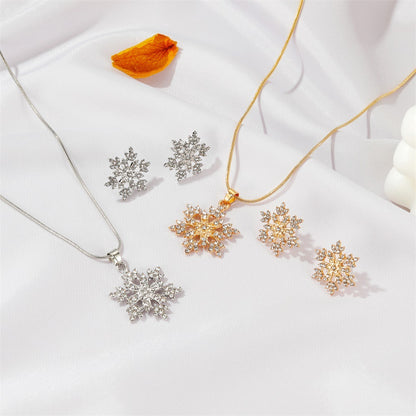 3pcs Snowflake Necklace Set With Rhinestones Earrings And Necklace Valentine's Day Gift