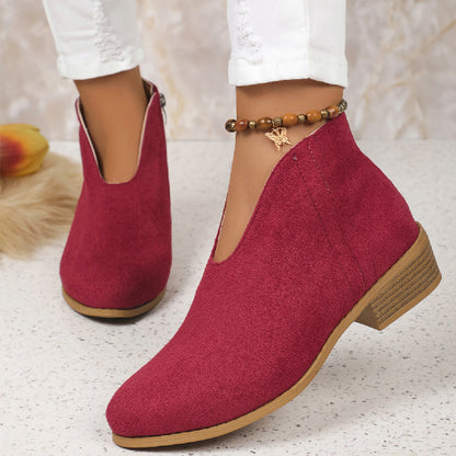V-cut Suede Ankle Boots