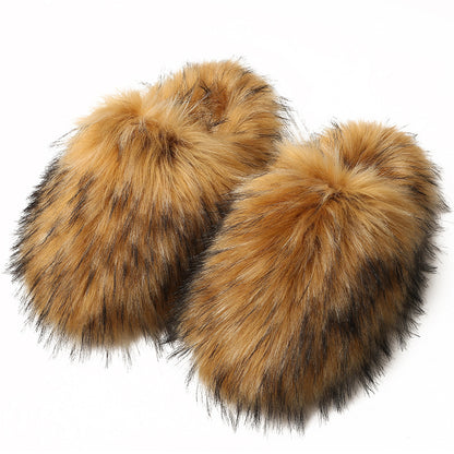 Fluffy Slippers Women's Home Fleece-lined Warm Artificial Fur