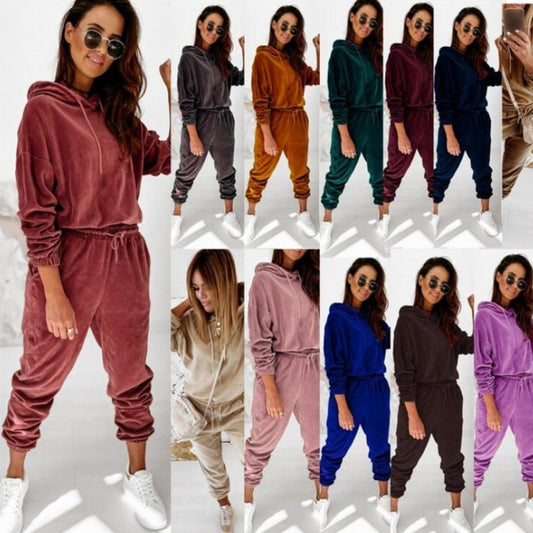 Solid Color Velvet Hooded Suit