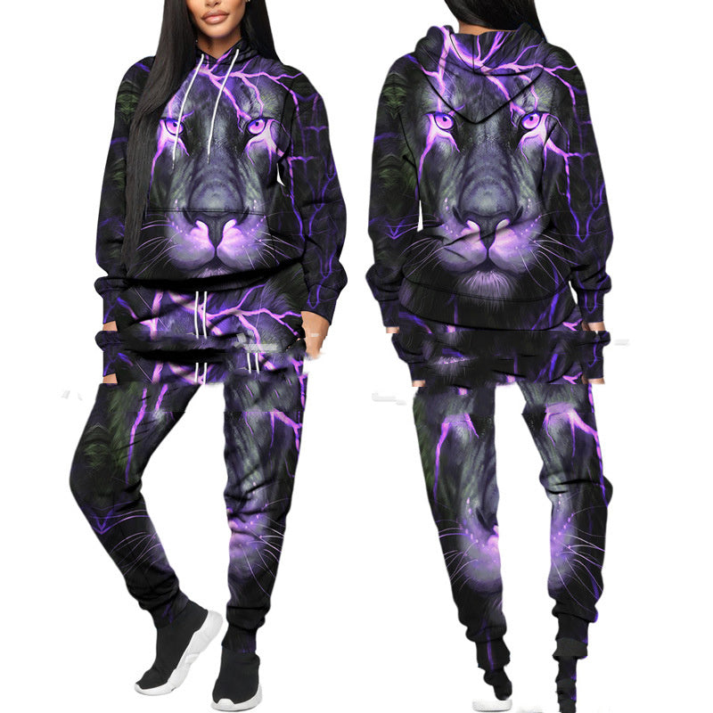 Printed Sports Fitness Running Hooded Sweater Set