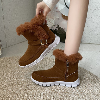 Thickened Solid Color Plush Ankle Boots