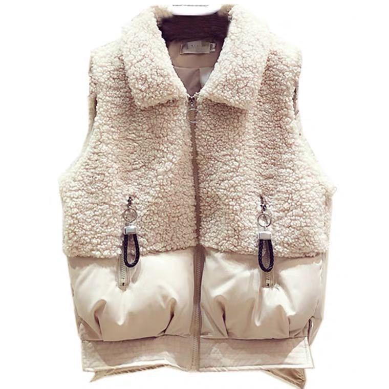 Winter New Polo Collar Lamb Wool Vest Women's Short Korean Style