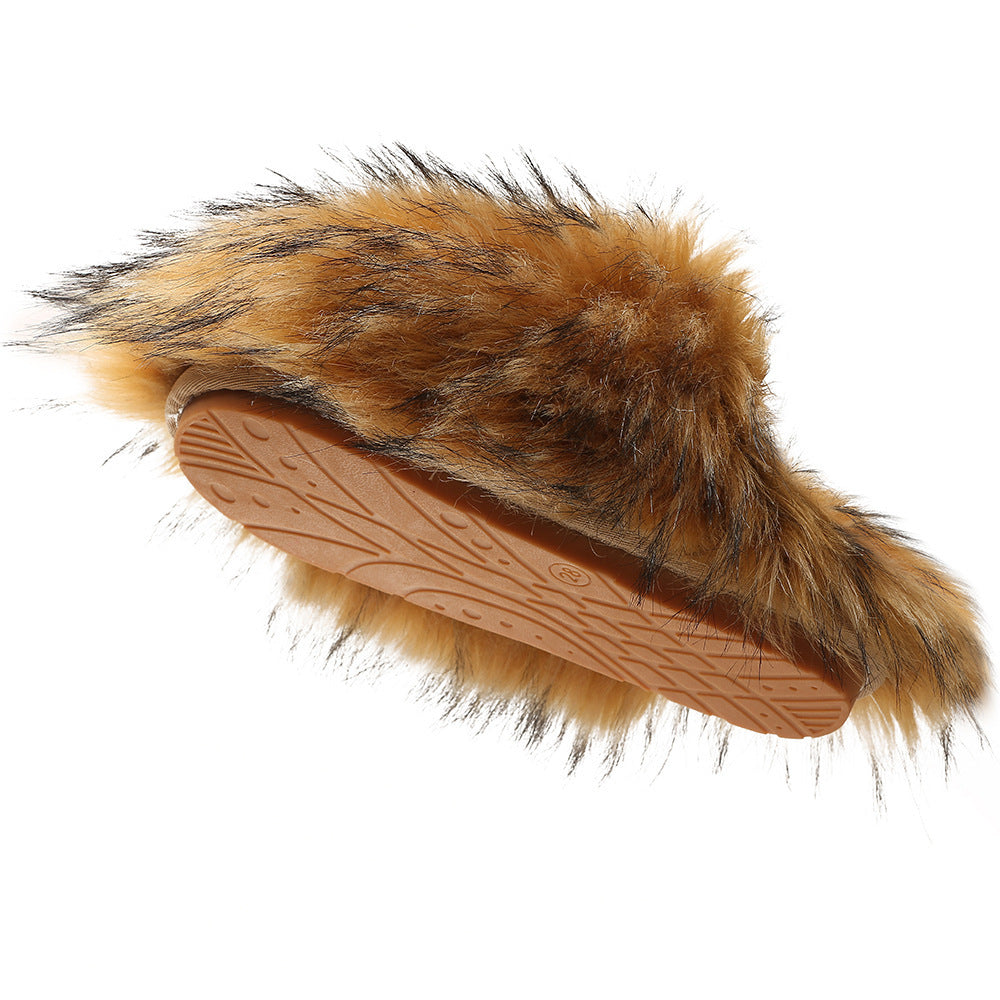 Fluffy Slippers Women's Home Fleece-lined Warm Artificial Fur