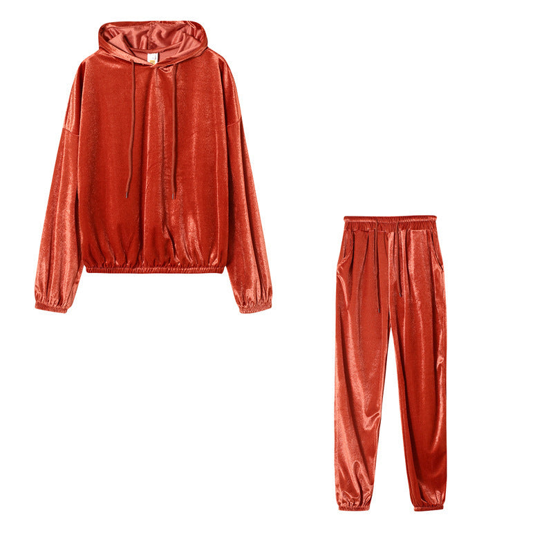 Solid Color Velvet Hooded Suit