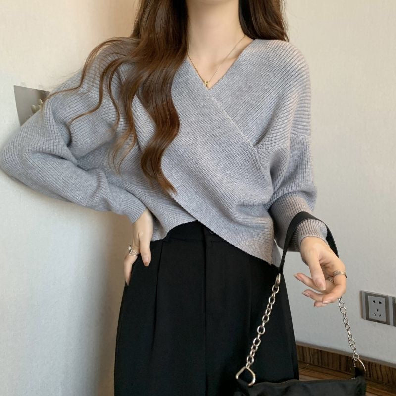 Cross Design V-neck Sweater