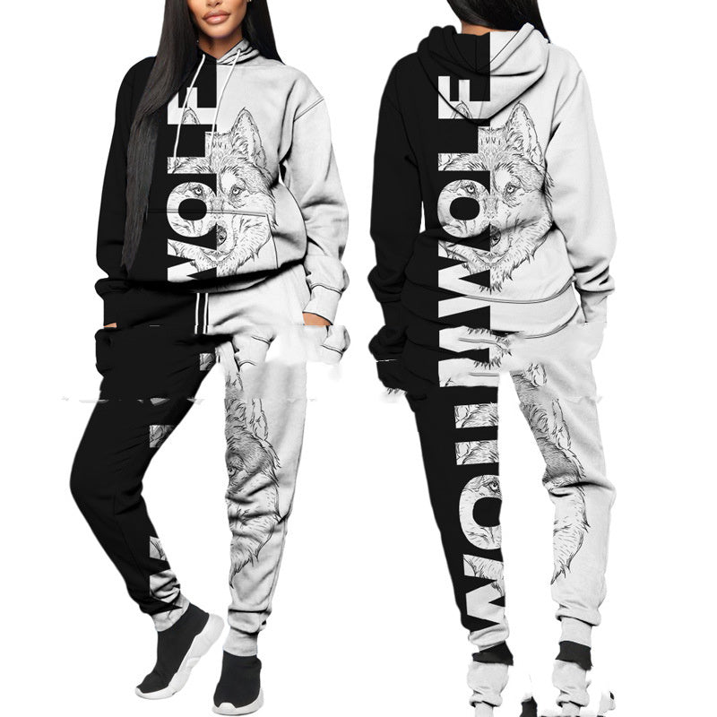 Printed Sports Fitness Running Hooded Sweater Set