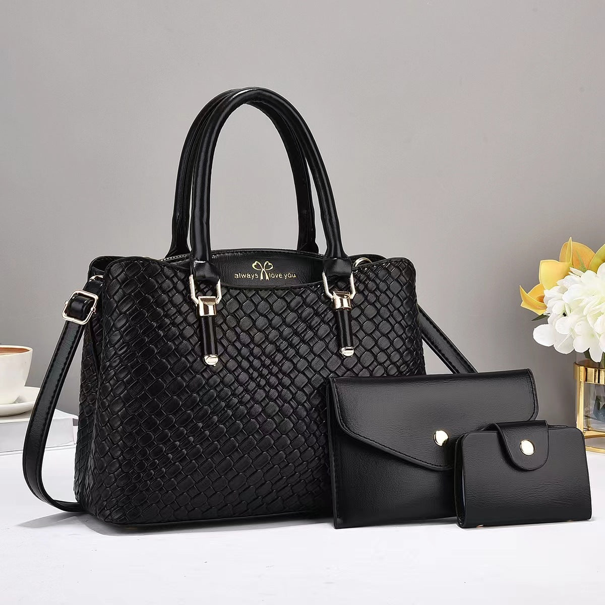 Woven Texture Three-piece Set Large Capacity One Shoulder Combination Bag