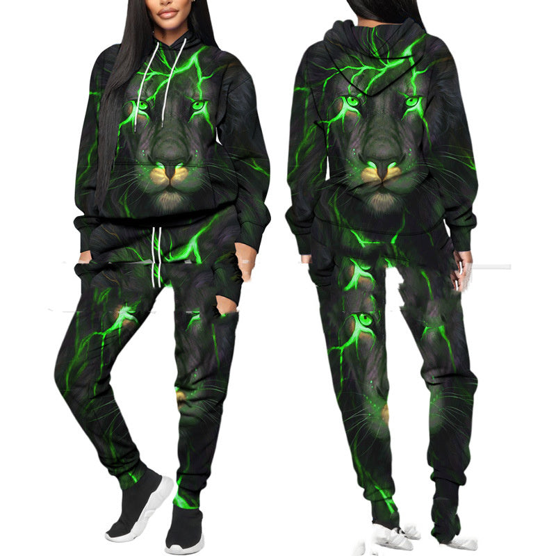 Printed Sports Fitness Running Hooded Sweater Set