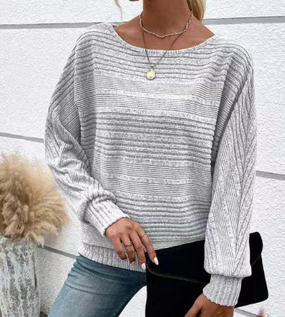 Casual Pullover Solid Striped Batwing Sleeves
