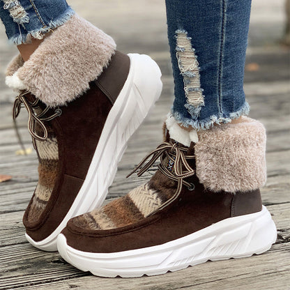 Women's Fuzzy Mied-color Soft Sole Platform Thermal Lined Snow Boots