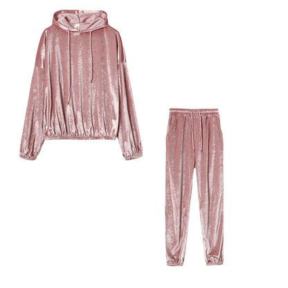 Solid Color Velvet Hooded Suit
