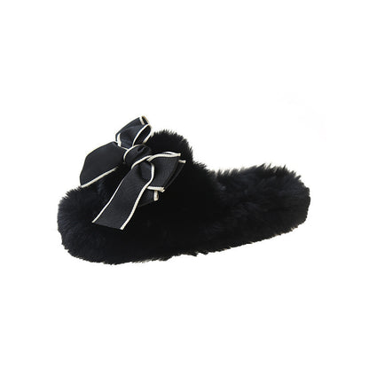 Cute Fashion Bowknot Plush Flat Slippers