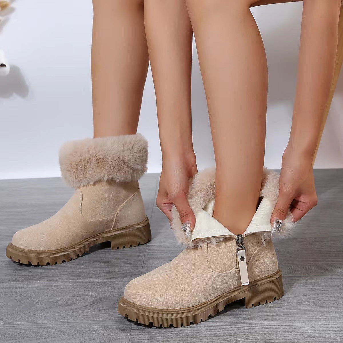 Warm Plush Boots Winter Fashion With Side-Zipper