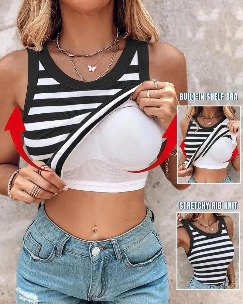 Women's  Sleeveless Striped Vest With Bralette Ins