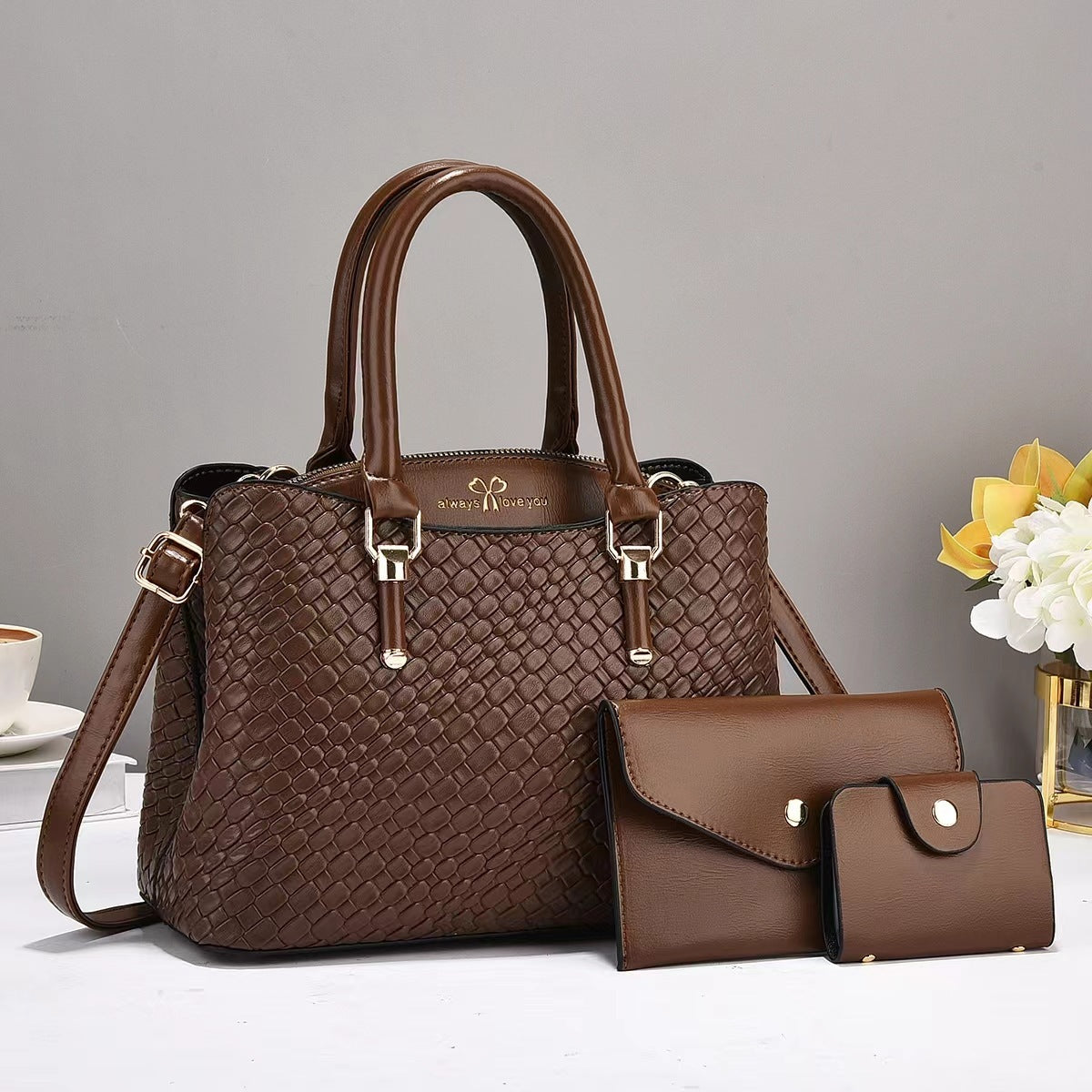 Woven Texture Three-piece Set Large Capacity One Shoulder Combination Bag