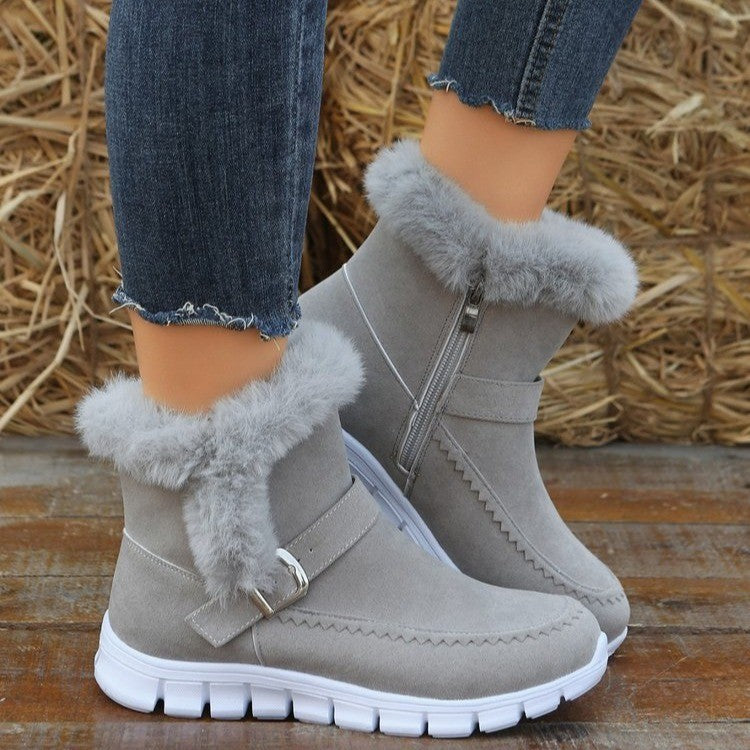 Thickened Solid Color Plush Ankle Boots