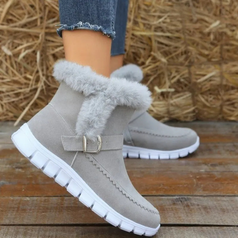 Thickened Solid Color Plush Ankle Boots