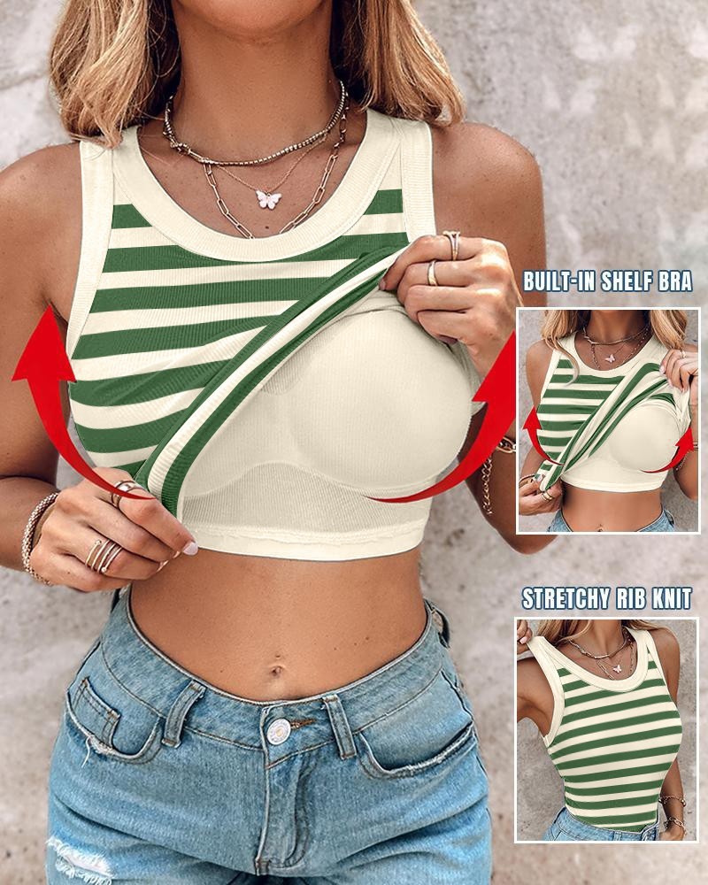 Women's  Sleeveless Striped Vest With Bralette Ins