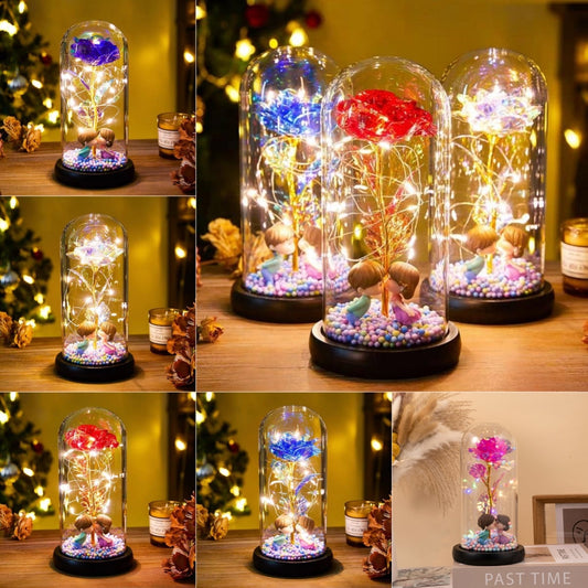 Valentines Day Rose LED Light Foil Flower In Glass Cover Night Lights