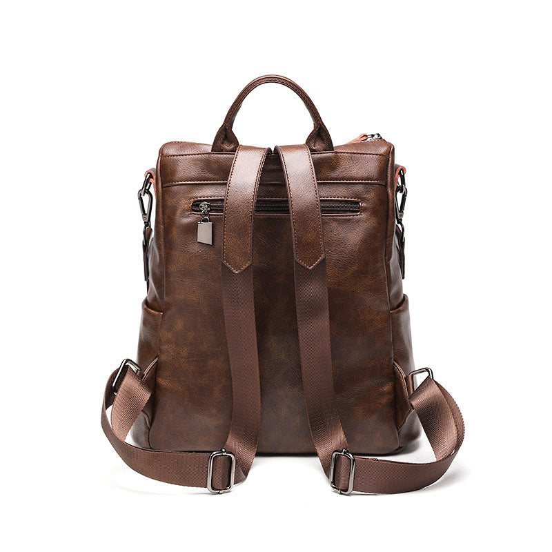 All-match Oil Wax Leather Backpack Soft Leather Leisure Travel