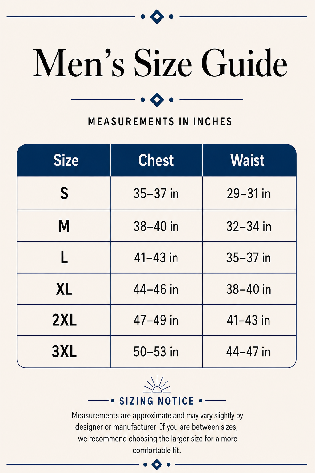 Men Size Chart